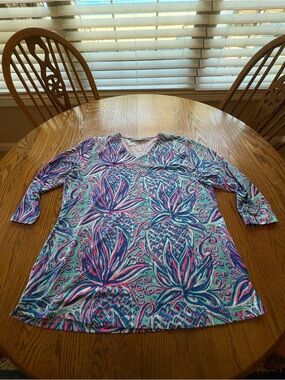 Anthony's Resort Wear Multicolor Size XL 3/4 Sleeve V Neck Shirt Pink Blue